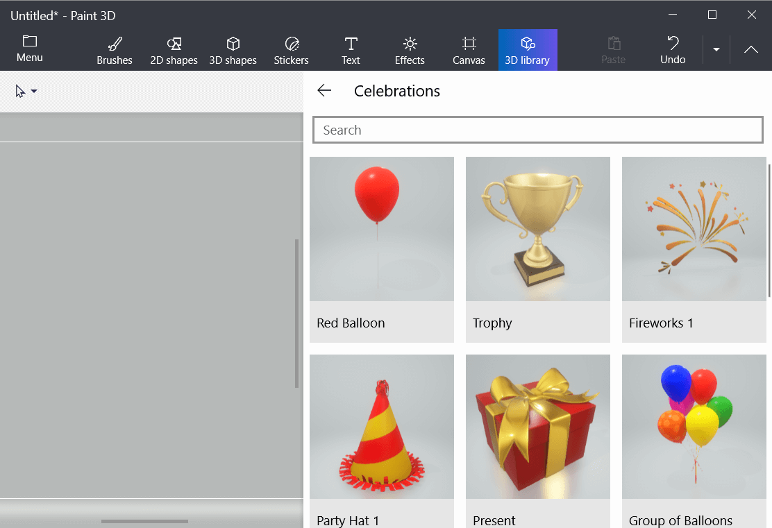 Pestaña Biblioteca 3D cómo crear un icono en Windows 10