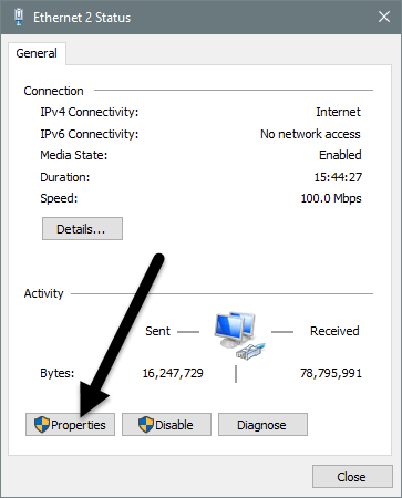 Propiedades de Ethernet