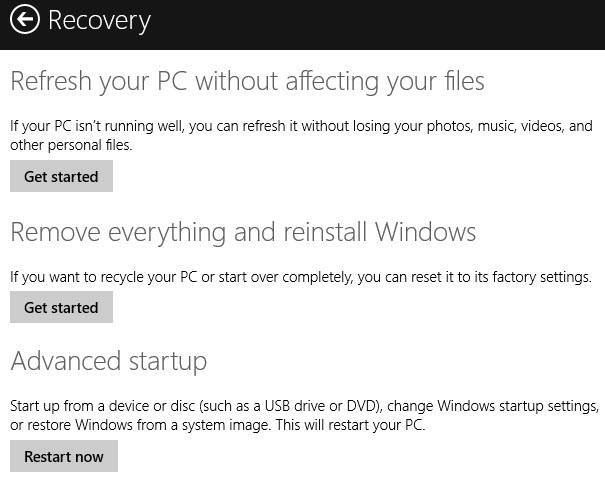 recuperación de windows 8