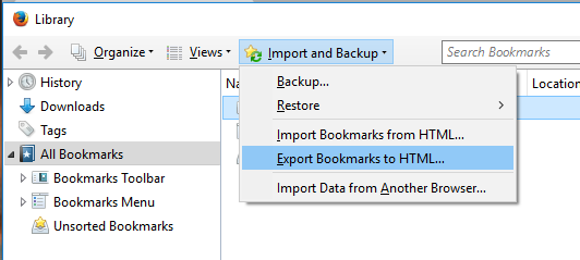 exportar marcadores desde Firefox