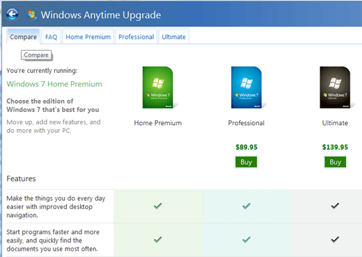 comparar ediciones de Windows 7