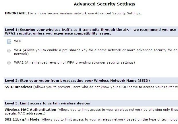 configuración de seguridad inalámbrica