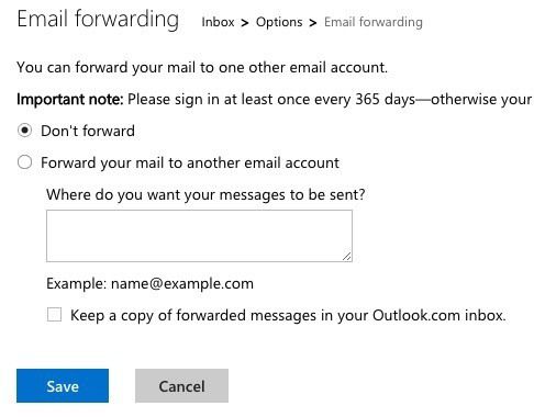 Reenvío de correo electrónico de Outlook