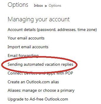 Respuesta de vacaciones de Outlook