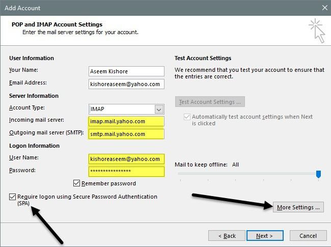 perspectivas de la configuración de imap