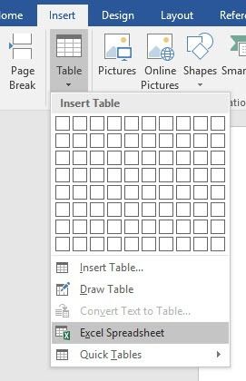 insertar una hoja de cálculo de Excel