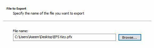 exportación de claves efs