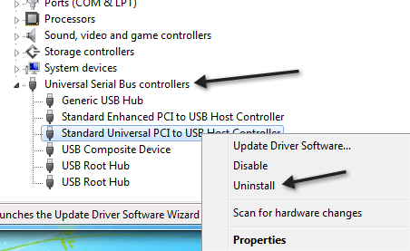 desinstalar el controlador usb