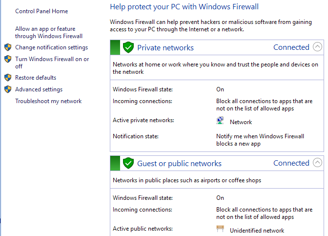 diálogo de firewall