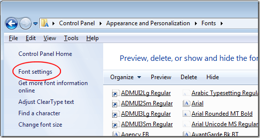 Haga clic en Configuración de fuente