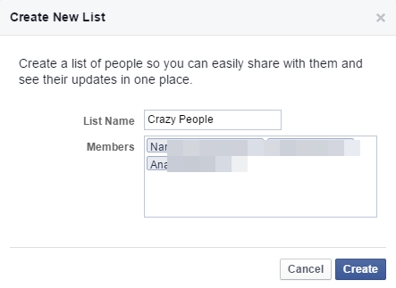 nueva lista de facebook