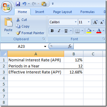 Función EFECTO de Excel para calcular un APY