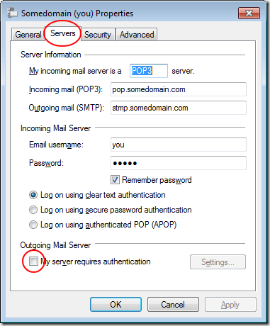 Autenticación del servidor saliente de Windows Live Mail