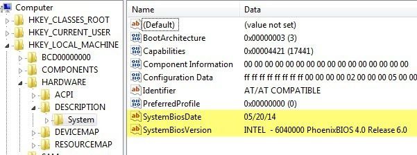 BIOS del sistema de registro