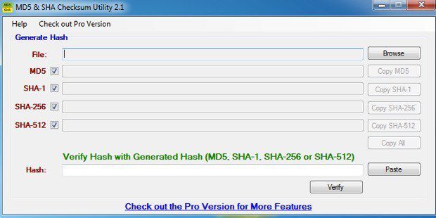 suma de comprobación sha md5