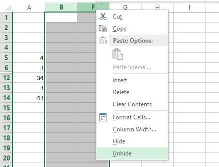 mostrar columnas de Excel