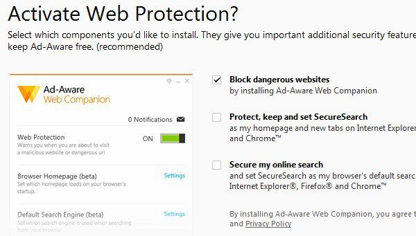 protección web que admite anuncios