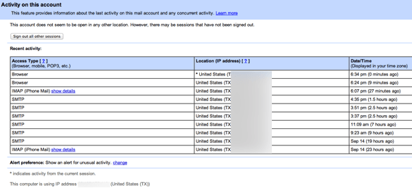 actividad de la cuenta de gmail