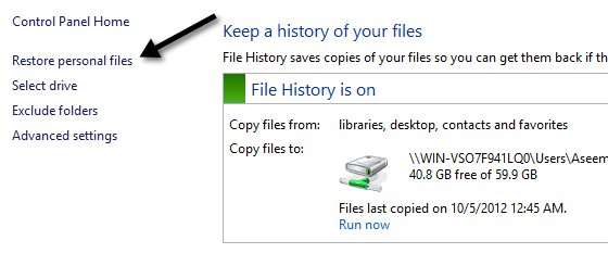 restaurar archivos personales