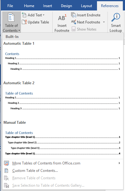 insertar una palabra de tabla de contenido