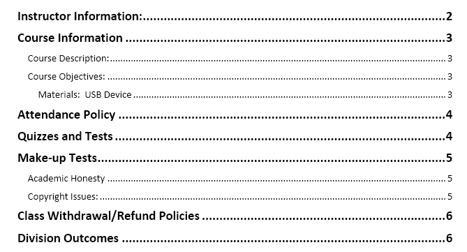 tabla de contenido modificada