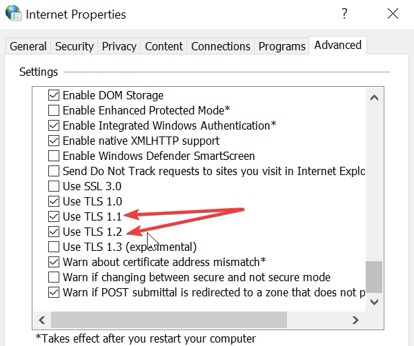 Opciones de Internet TLS