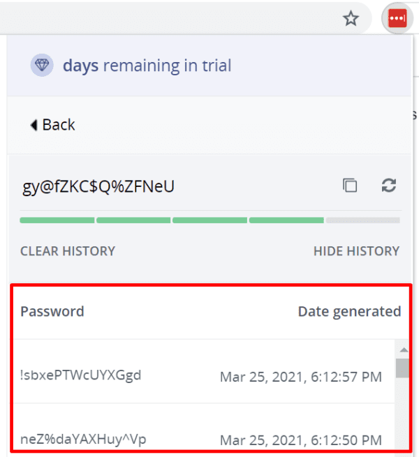 historial de contraseñas generadas por lastpass