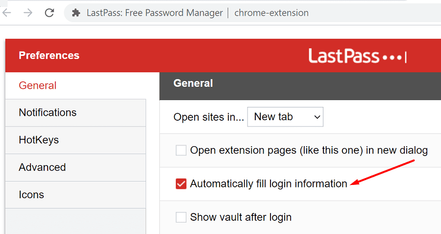 lastpass completa automáticamente la información de inicio de sesión