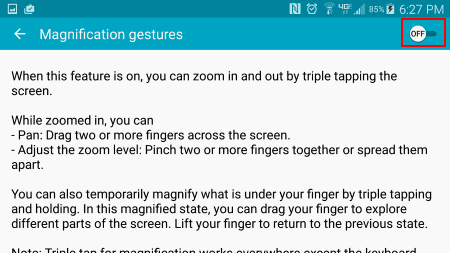 Configuración de gestos de ampliación de Android