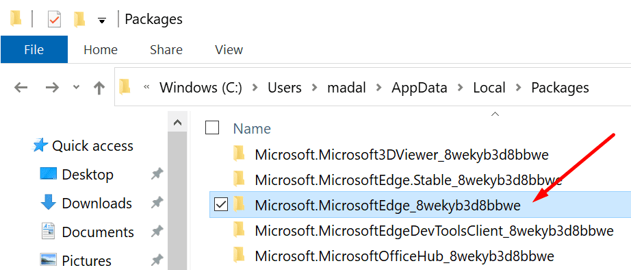 Carpeta de datos de Microsoft Edge