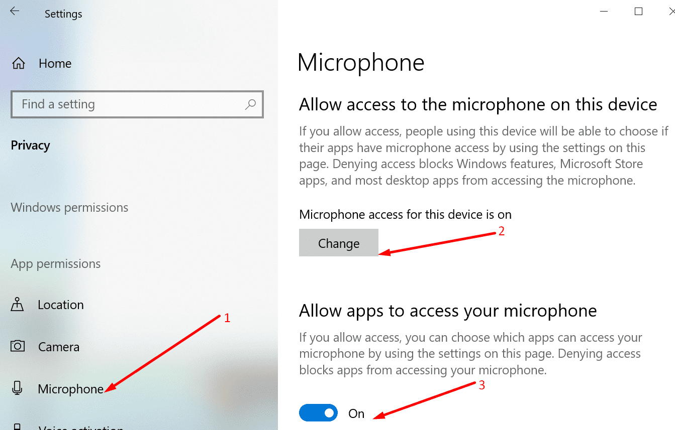 habilitar el acceso al micrófono windows 10