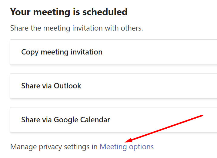 Opciones de reunión de Microsoft Teams