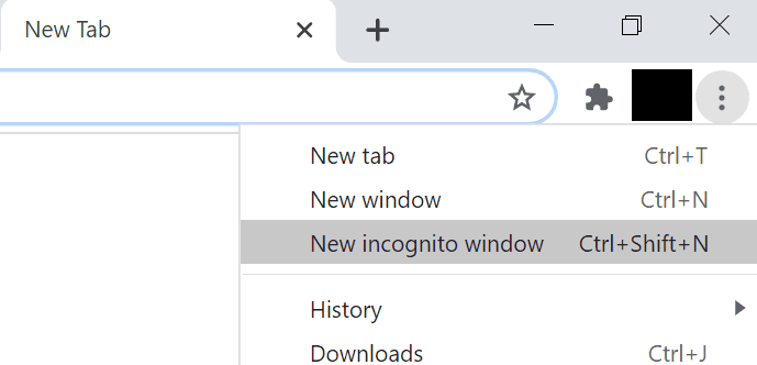 nuevo navegador de ventana de incógnito