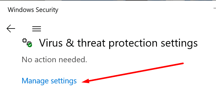 Windows Security Amenazas y protección contra virus administrar la configuración