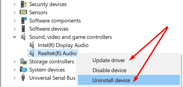 actualizar desinstalar controlador de audio