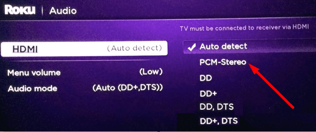 Configuración de PCM-Stereo roku