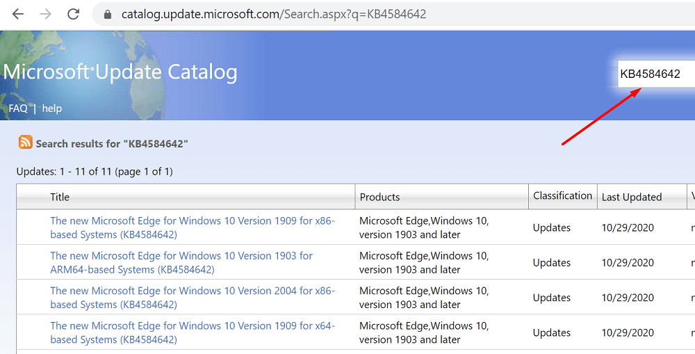 catálogo de actualización de microsoft