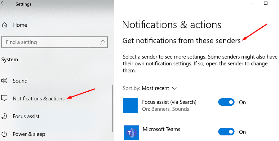 Windows 10 recibe notificaciones de estos remitentes