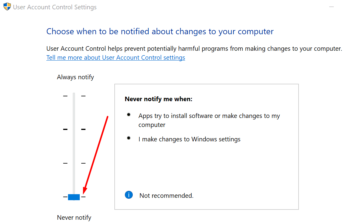 UAC desactiva las notificaciones