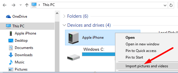 Windows 10 importar imágenes y videos de iphone
