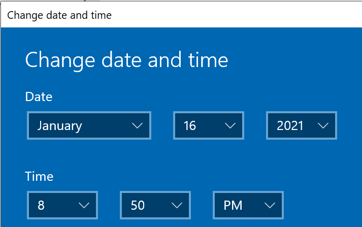 modificar las ventanas de configuración de fecha y hora