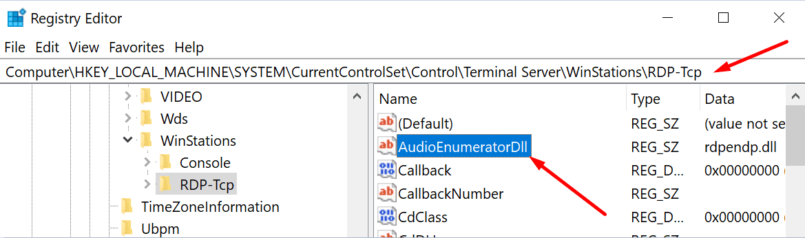 rdp-tcp clave de registro de windows 10