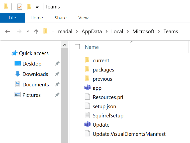 Datos de la aplicación local de los equipos de Microsoft