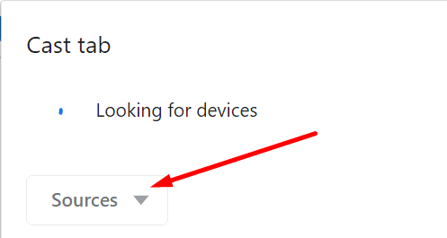 Pestaña Chrome Cast seleccionar fuentes