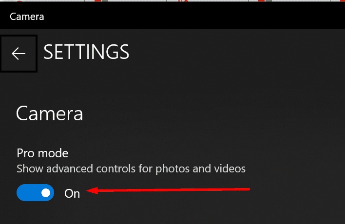 activar el modo pro de la aplicación de la cámara windows 10