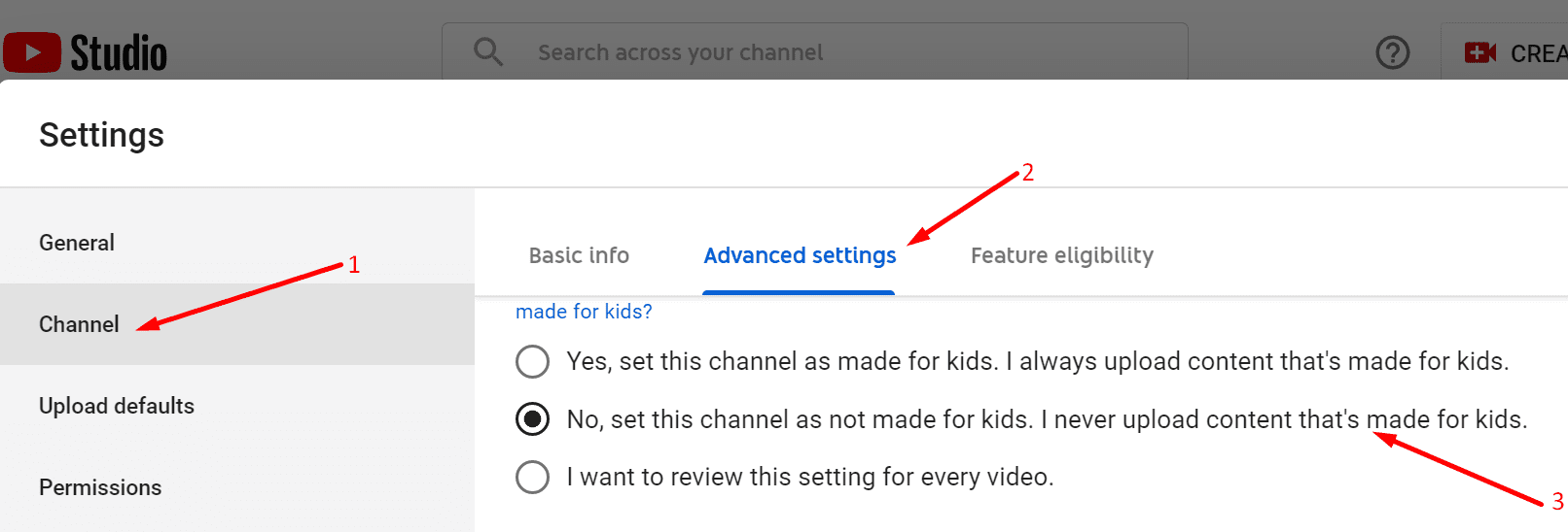 establecer un canal de youtube no diseñado para niños