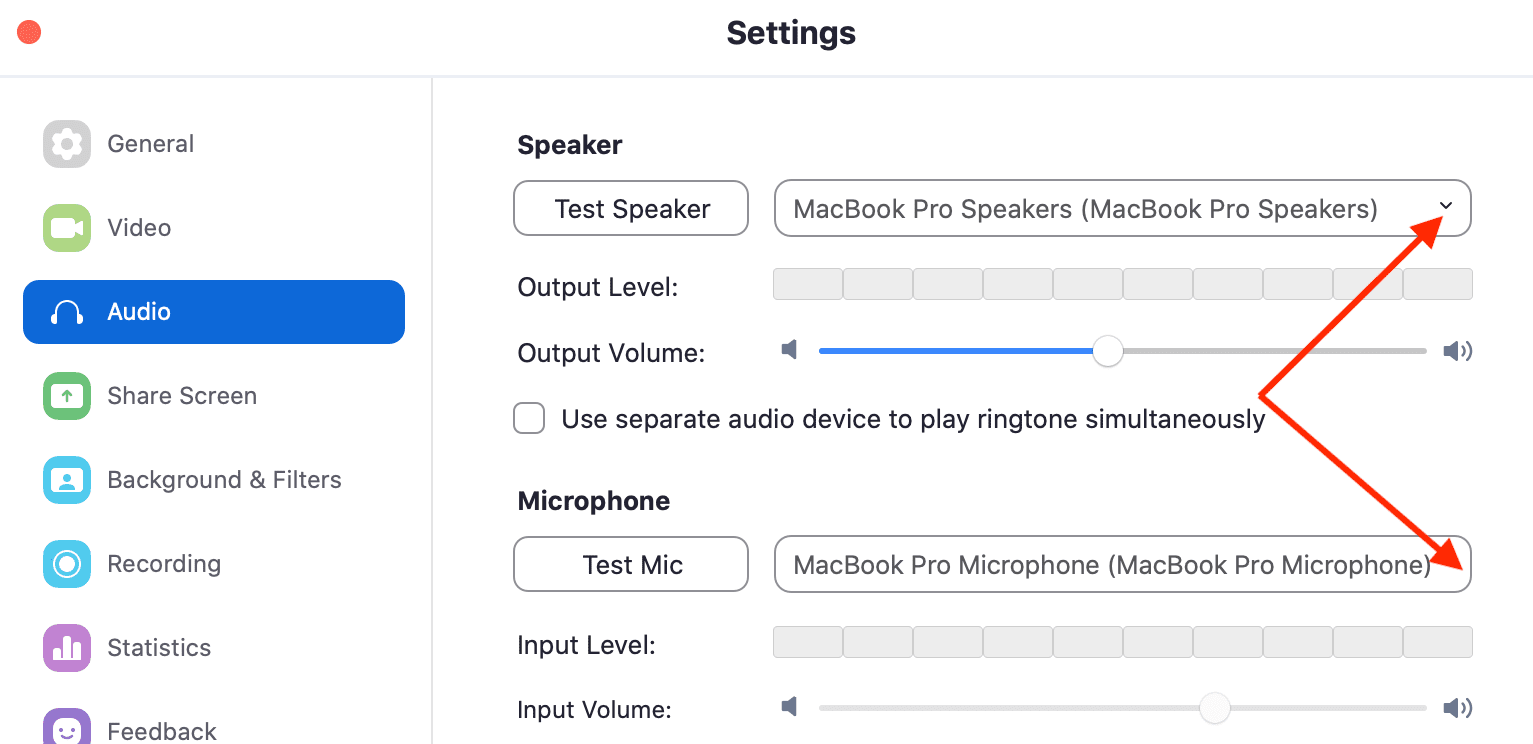 establecer la configuración de audio para los airpods con zoom