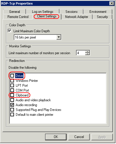 Configuración de RDP del lado del servidor