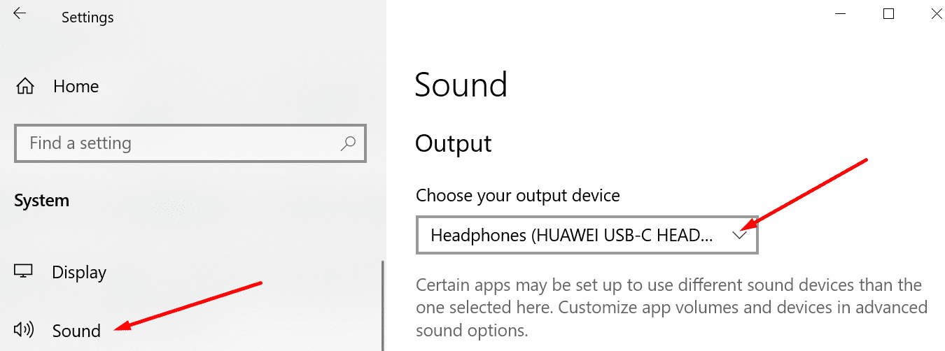 establecer el dispositivo de salida predeterminado para los auriculares de Windows 10