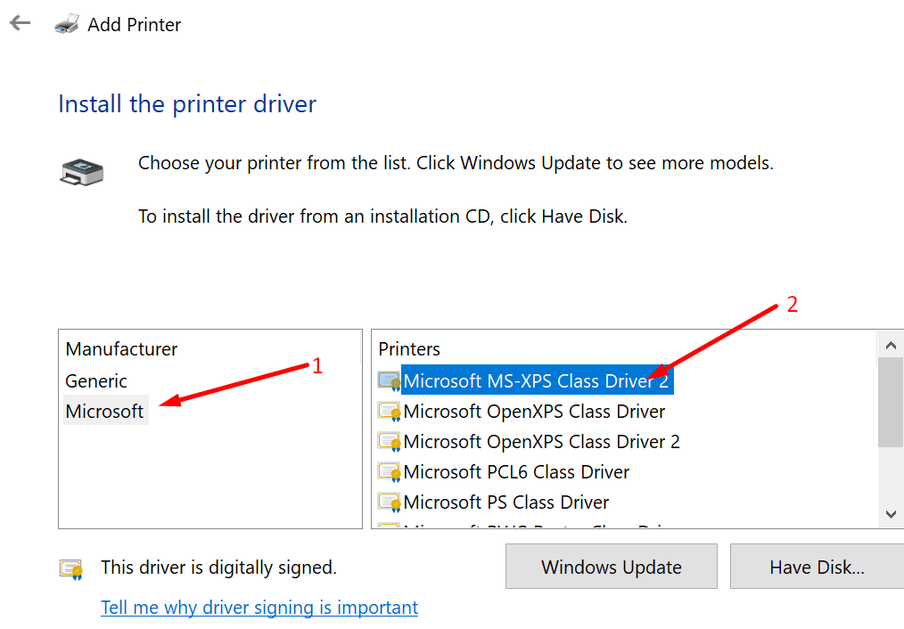 agregar un controlador Microsoft XPS